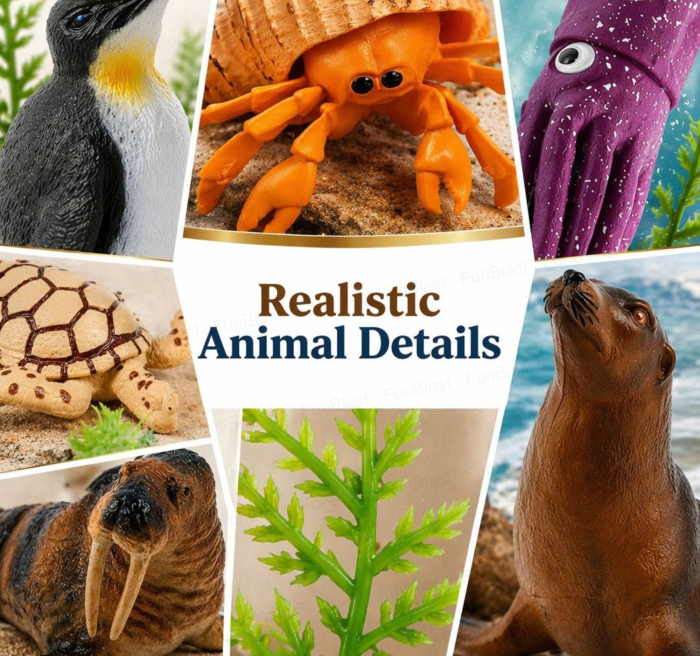 Set Figurine Animale Marine pentru Copii cu Pinguin, Focă, Morsă și Țestoasă [5]