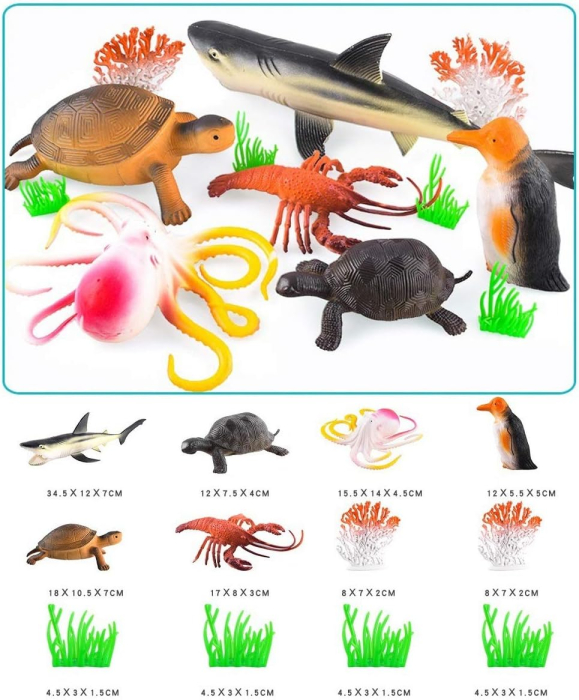 Set 6 Figurine Realiste Animale Marine – Rechin, Pinguin, Homar, Caracatiță și Țestoase [2]