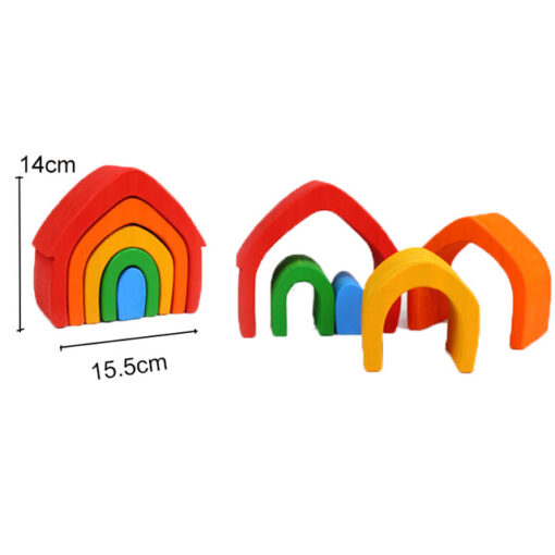 Set Montessori Curcubeu din Lemn cu Căsuță Figurine și Copaci 16 Piese (1) [5]