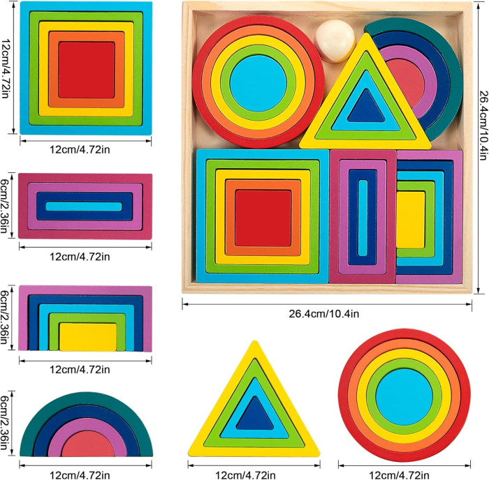 Set Montessori Rainbow Blocks din Lemn cu Forme Geometrice Curcubeu 25 Piese [4]