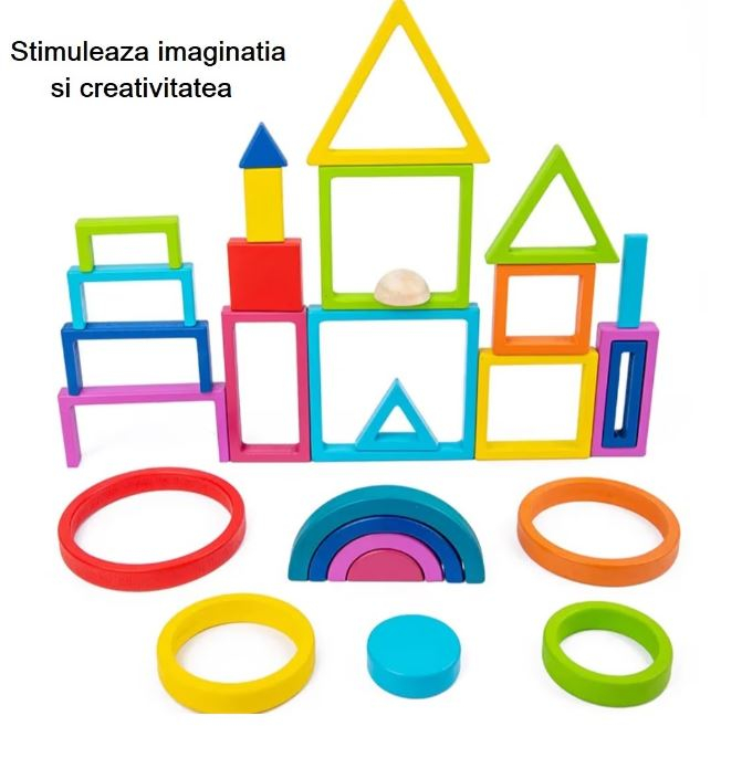 Set Montessori Rainbow Blocks din Lemn cu Forme Geometrice Curcubeu 25 Piese [8]