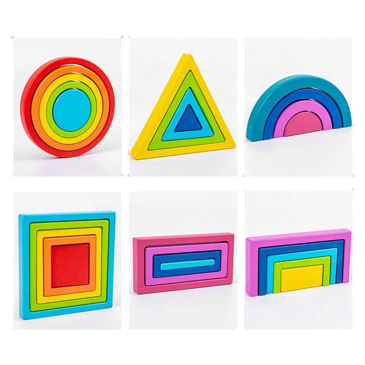 Set Montessori Rainbow Blocks din Lemn cu Forme Geometrice Curcubeu 25 Piese [5]
