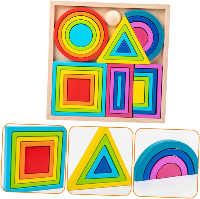 Set Montessori Rainbow Blocks din Lemn cu Forme Geometrice Curcubeu 25 Piese [13]