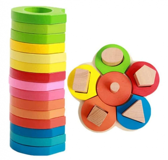 Sortator de tip Montessori, forme geometrice din lemn, Floare/Omida [5]