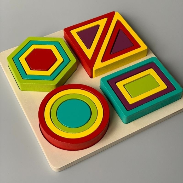 Joc Educativ din Lemn cu Forme Geometrice Colorate, Puzzle de Potrivire și Sortare, Montessori, 3+ Ani [6]