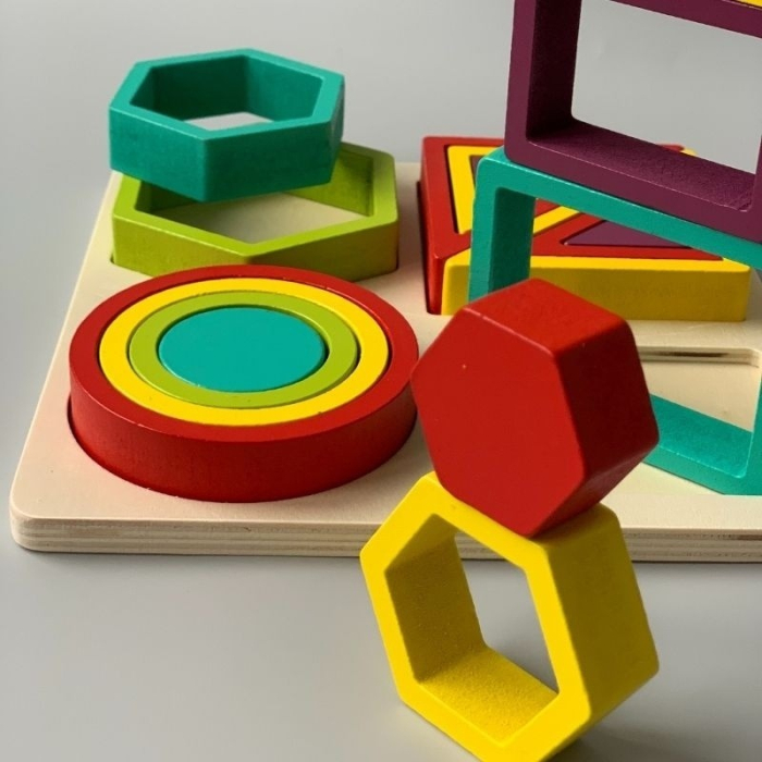 Joc Educativ din Lemn cu Forme Geometrice Colorate, Puzzle de Potrivire și Sortare, Montessori, 3+ Ani [4]