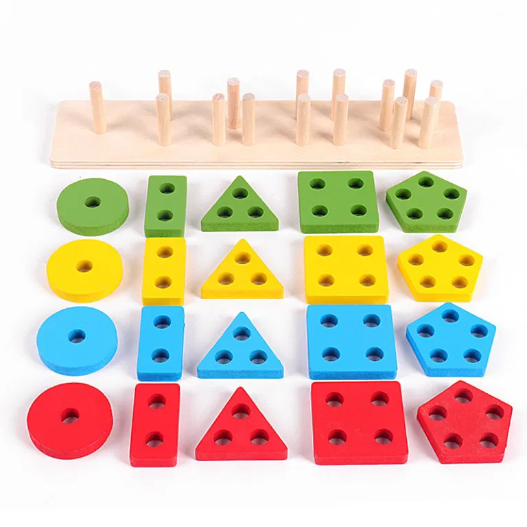 Sortator Montessori din Lemn cu 5 Forme Geometrice și Numărare 1-5 [2]