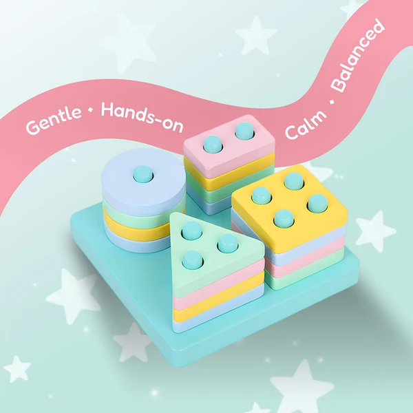 Sortator Montessori din Lemn cu Forme Geometrice și Culori Pastel (1) [8]