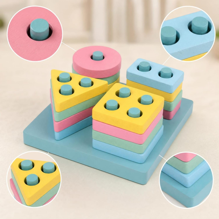 Sortator Montessori din Lemn cu Forme Geometrice și Culori Pastel (1) [5]