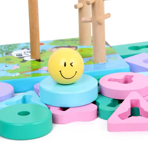Sortator Montessori din Lemn cu 5 Coloane și Forme Geometrice Pastel [6]