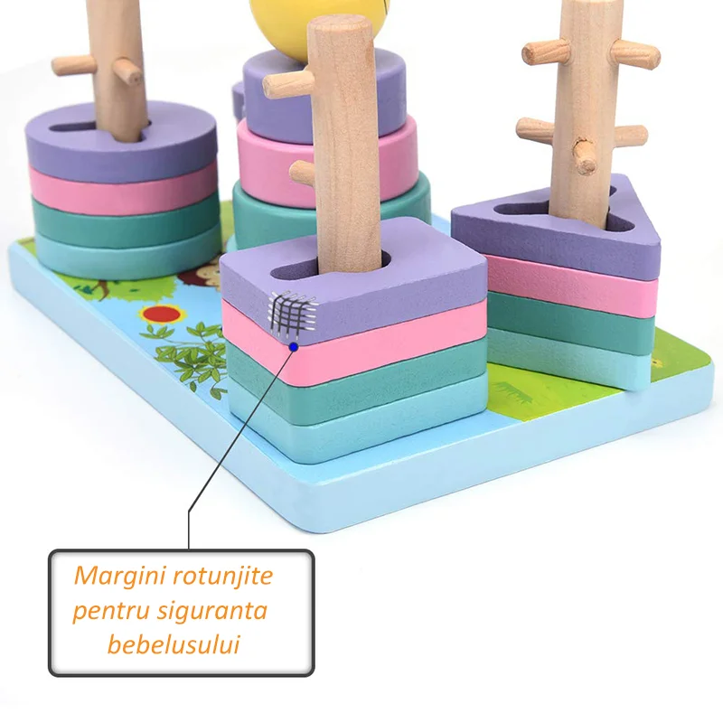 Sortator Montessori din Lemn cu 5 Coloane și Forme Geometrice Pastel [9]