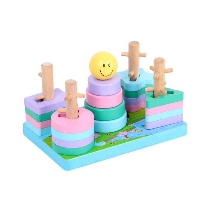 Sortator Montessori din Lemn cu 5 Coloane și Forme Geometrice Pastel [11]