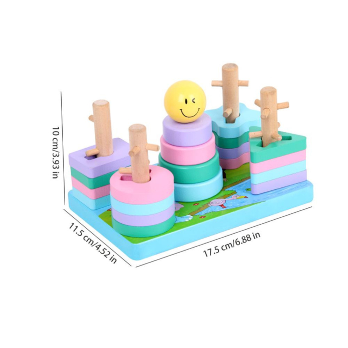 Sortator Montessori din Lemn cu 5 Coloane și Forme Geometrice Pastel [7]