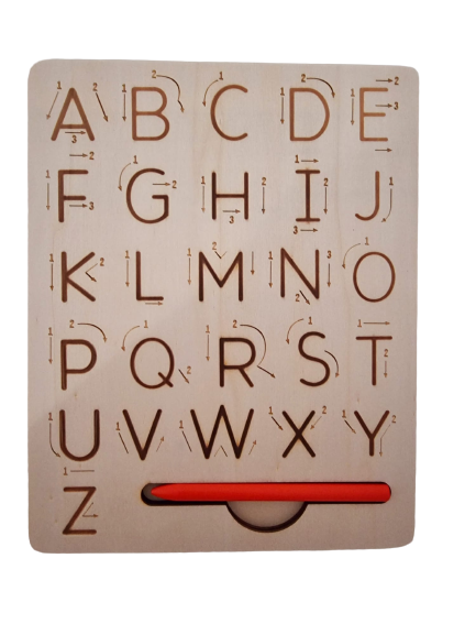 Tablă Montessori din Lemn pentru Trasarea Literelor A-Z cu Creion [8]