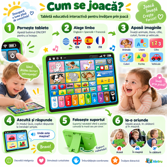 Tabletă Educativă Interactivă în Limba Engleză pentru Copii cu Sunete, Animale, Cifre, Alfabet și Muzică [3]