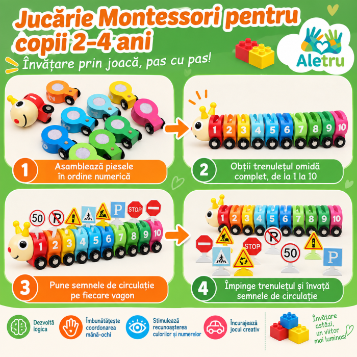 Tren Montessori din Lemn cu Cifre și Semne de Circulație [5]