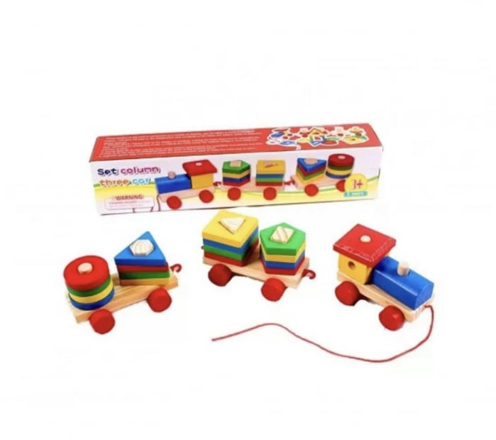 Trenuleț Montessori din Lemn cu Vagoane și Forme Geometrice de Stivuit (1) [5]