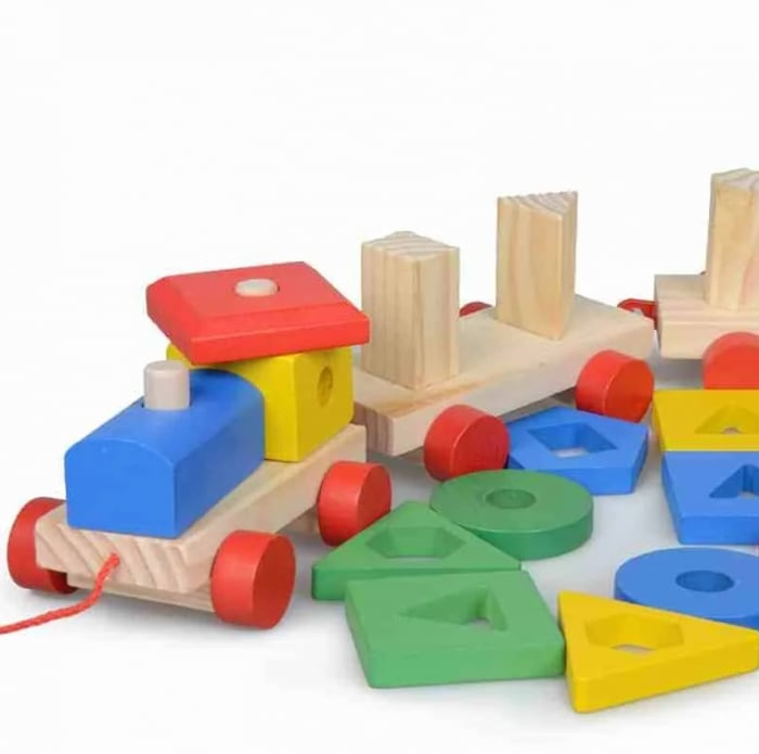 Trenuleț Montessori din Lemn cu Vagoane și Forme Geometrice de Stivuit (1) [3]
