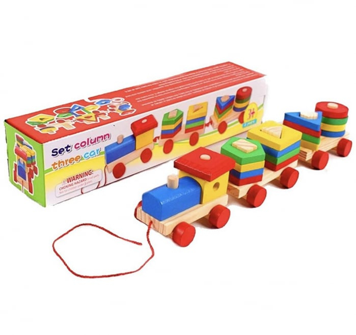 Trenuleț Montessori din Lemn cu Vagoane și Forme Geometrice de Stivuit (1) [15]
