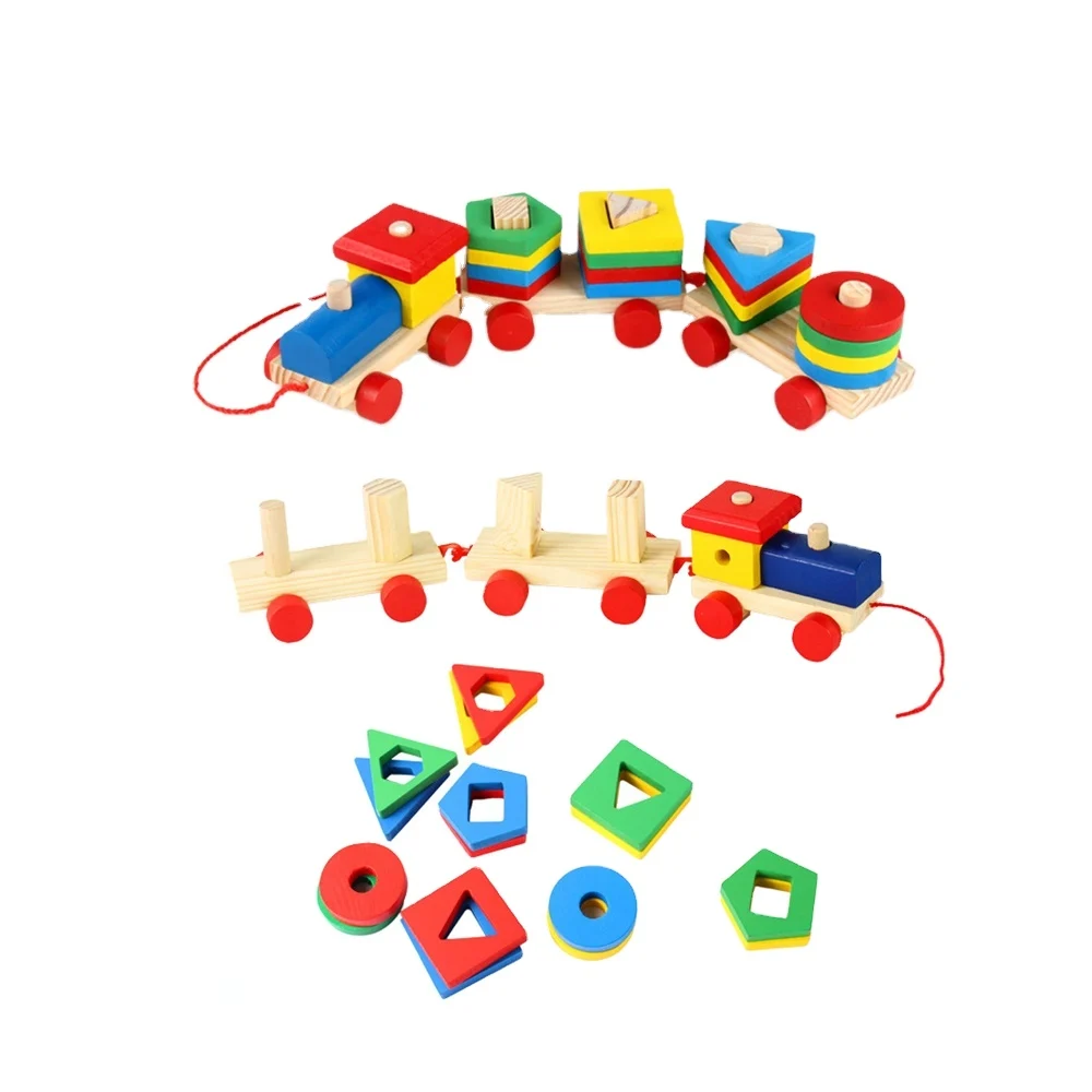 Trenuleț Montessori din Lemn cu Vagoane și Forme Geometrice de Stivuit (1) [11]