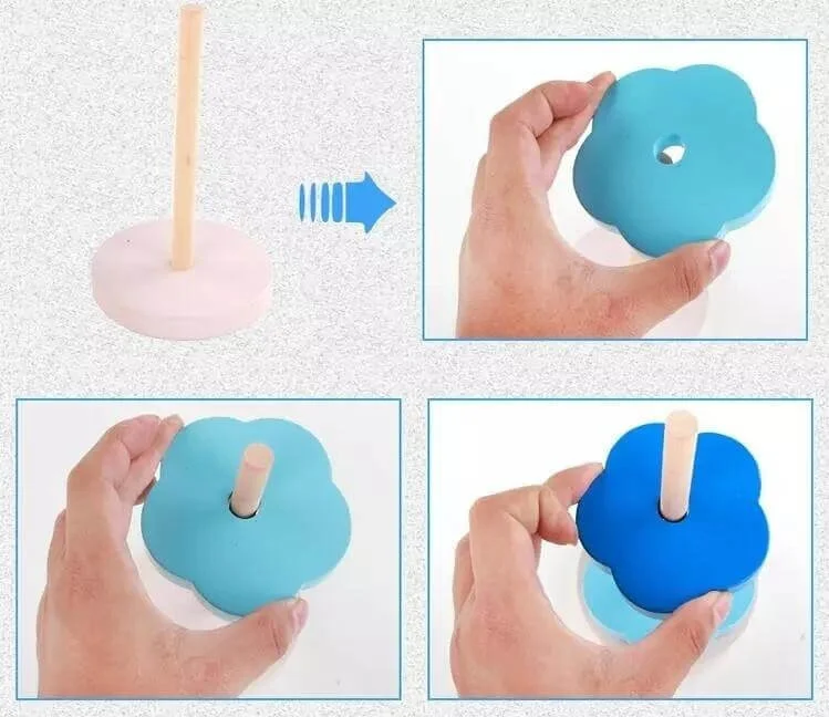 Turn Montessori Curcubeu din Lemn cu 12 Piese Colorate și Bilă [7]