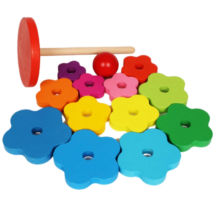 Turn Montessori Curcubeu din Lemn cu 12 Piese Colorate și Bilă [10]