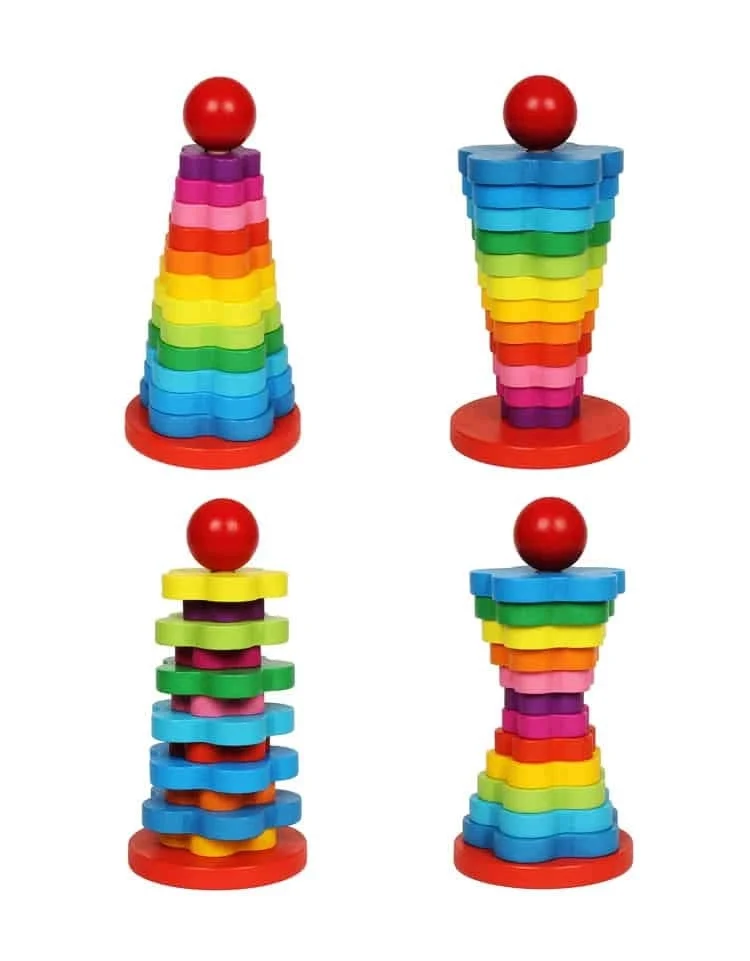 Turn Montessori Curcubeu din Lemn cu 12 Piese Colorate și Bilă [4]