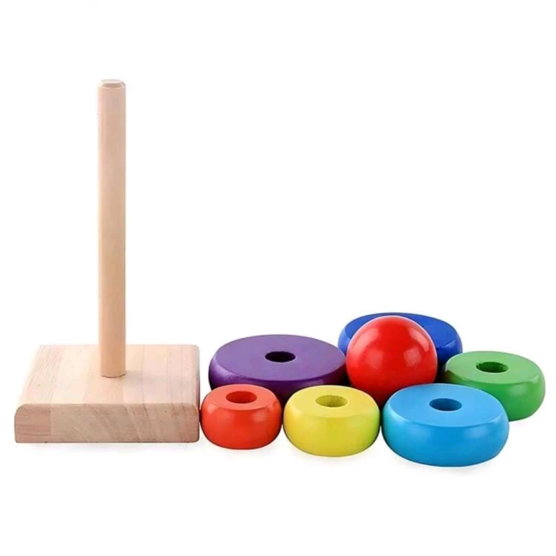 Piramidă Montessori Curcubeu Rainbow Tower din Lemn cu 8 Piese [10]