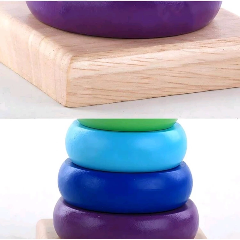 Piramidă Montessori Curcubeu Rainbow Tower din Lemn cu 8 Piese [8]