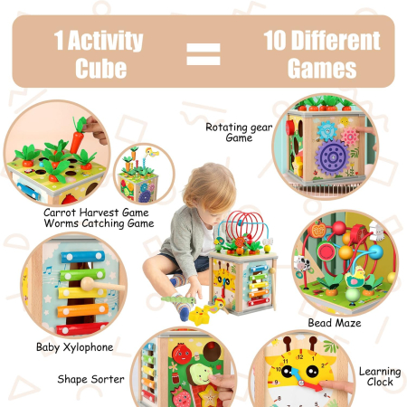 Cub Educativ Montessori 10 în 1 din Lemn cu Xilofon [6]