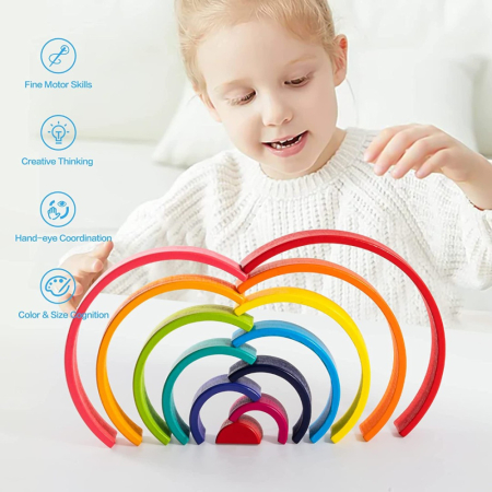 Set Montessori Rainbow 4 în 1 din Lemn – 45 Piese [8]