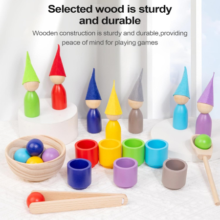 Joc Montessori din Lemn cu Peg Dolls – Sortare Culori 21 Piese [9]