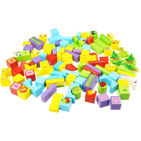 Set 100 Cuburi de Construcție din Lemn Beilaluna cu Animale Sălbatice, Joc Montessori Educativ, 3+ ani [2]
