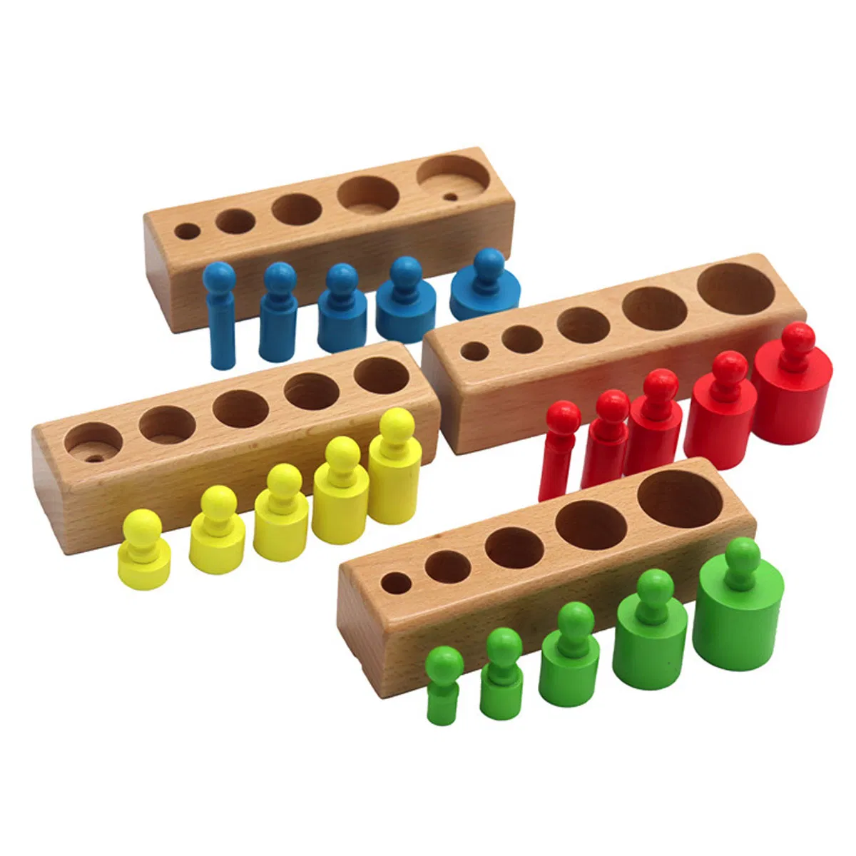 Cilindri Montessori din Lemn – 4 Seturi Colorate [8]