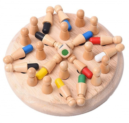 Joc educativ tip sah din lemn, Invatare si memorare culori, Memory Chess, Montessori, 26 piese [1]