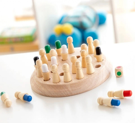 Joc educativ tip sah din lemn, Invatare si memorare culori, Memory Chess, Montessori, 26 piese [5]