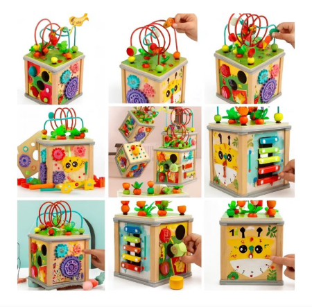 Cub Educativ Montessori 10 în 1 din Lemn cu Xilofon [2]