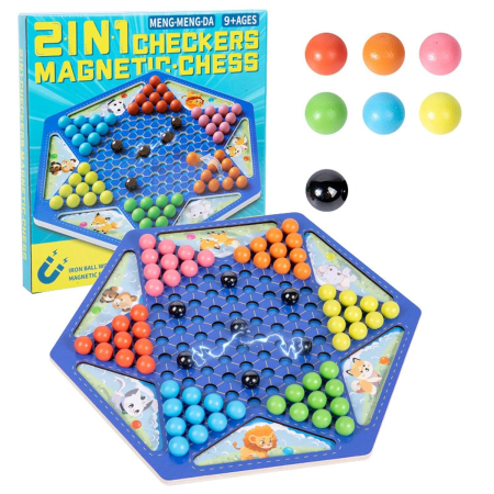 9 ani + - Set Joc Magnetic 2 în 1 Dame și Șah Magnetic pentru Copii și Adulți, 9+ ani