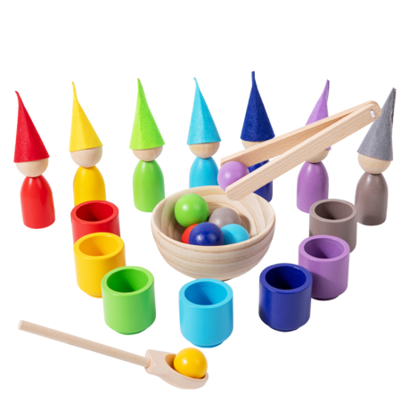 Jocuri Memorie si Asociere - Joc Montessori din Lemn cu Peg Dolls – Sortare Culori 21 Piese