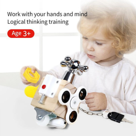 Busy Cube Montessori din Lemn cu 6 Activități Interactive [7]