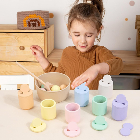 Joc Montessori din Lemn pentru Sortare și Clasificare – Cupe Pastel [8]