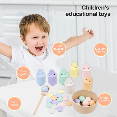 Joc Montessori din Lemn pentru Sortare și Clasificare – Cupe Pastel [9]