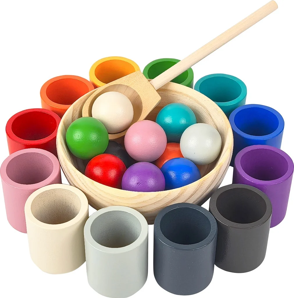 3 ani + - Joc Montessori Rainbow – Sortare Bile în Pahare Colorate