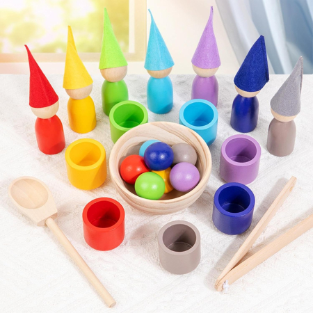Joc Montessori din Lemn cu Peg Dolls – Sortare Culori 21 Piese [8]