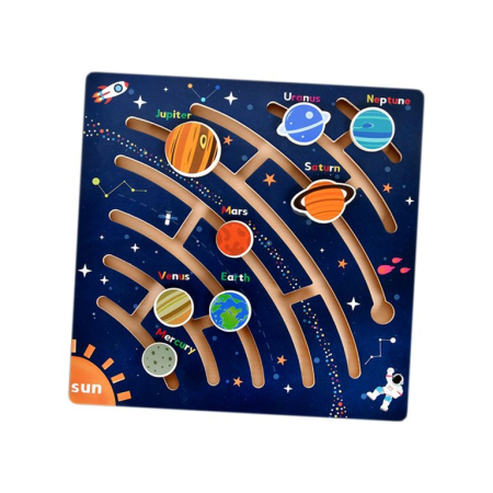 3 ani + - Puzzle Educativ din Lemn – Labirint Sistemul Solar