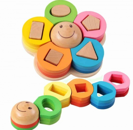 Sortator de tip Montessori, forme geometrice din lemn, Floare/Omida [2]