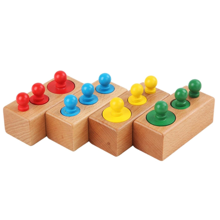 3 ani + - Set Montessori din Lemn cu Cilindri Colorați și 4 Suporturi