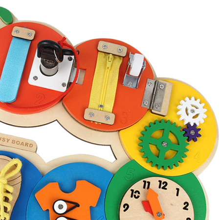 Placă Montessori Busy Board Omidă din Lemn cu 7 Activități – Încuietori, Fermoar, Șiret și Ceas, 3+ ani [20]