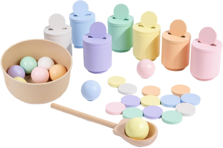 Joc Montessori din Lemn pentru Sortare și Clasificare – Cupe Pastel [2]