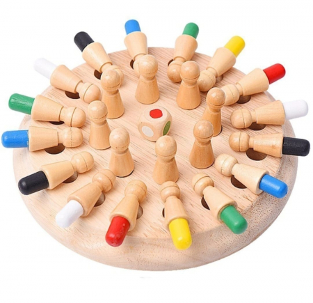 Jocuri educative din lemn - Joc educativ tip sah din lemn, Invatare si memorare culori, Memory Chess, Montessori, 26 piese